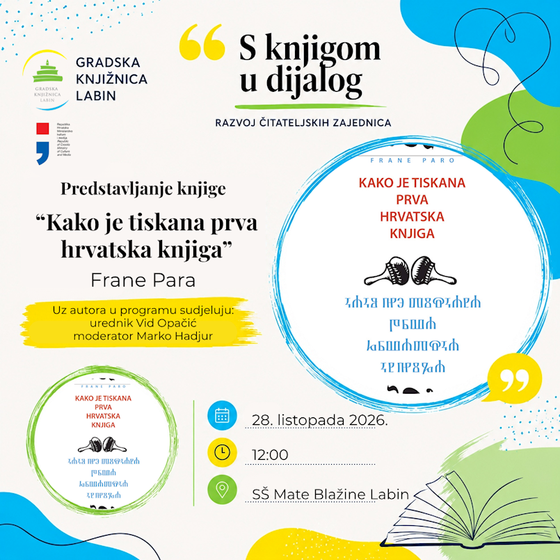 MHK // Frane Paro u Labinu predstavlja „Kako je tiskana prva hrvatska knjiga“